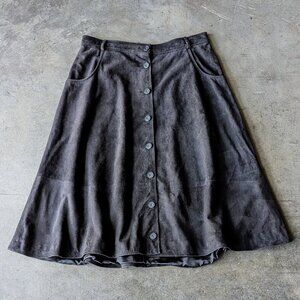 Vintage Jaeger Great Britain Real Suede Button Front A-Line Skirt size 14